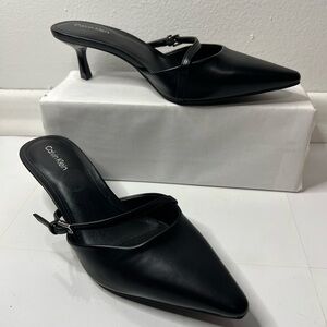 Calvin Klein Black Pointed Toe Slingback Kitten Heel Mules size 7.5 NEW